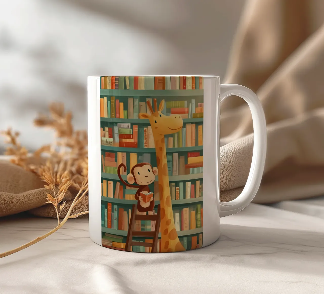 Monkey and Giraffe in the Library tazza in ceramica da Kiara