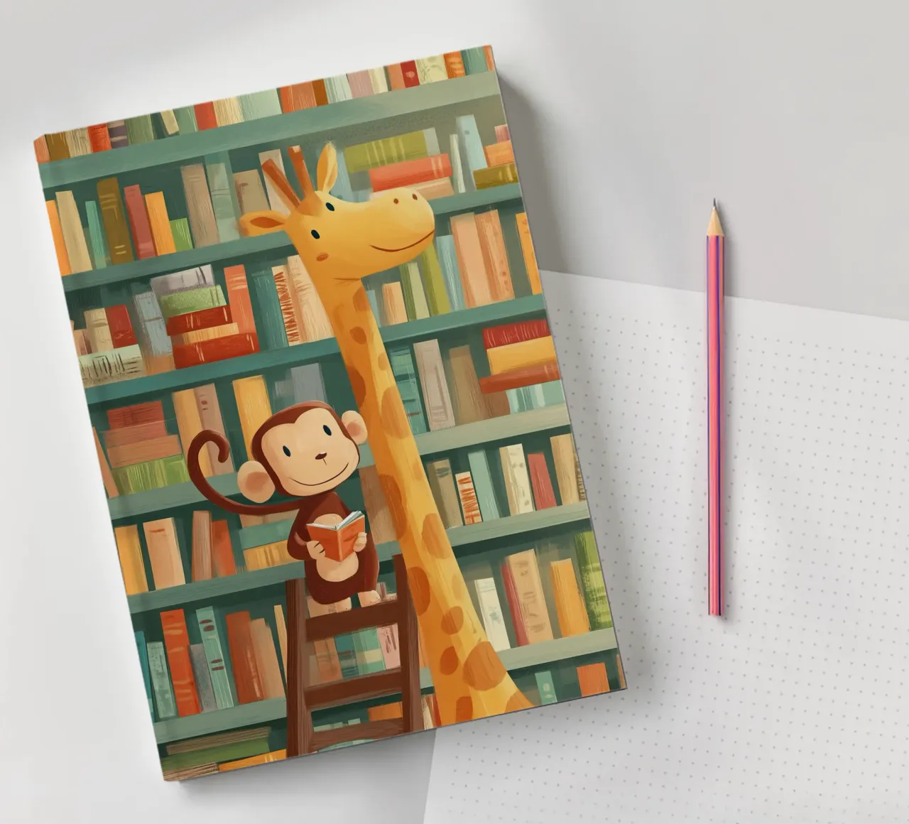 Monkey and Giraffe in the Library notebook by Kiara