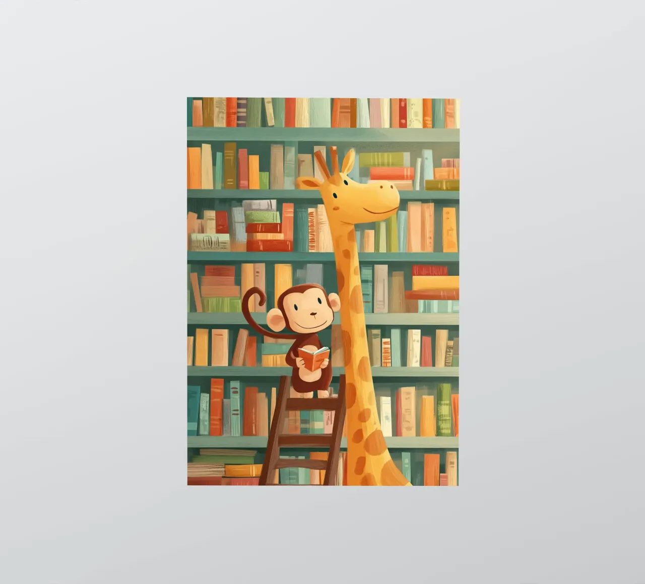 Monkey and Giraffe in the Library adesivo da Kiara