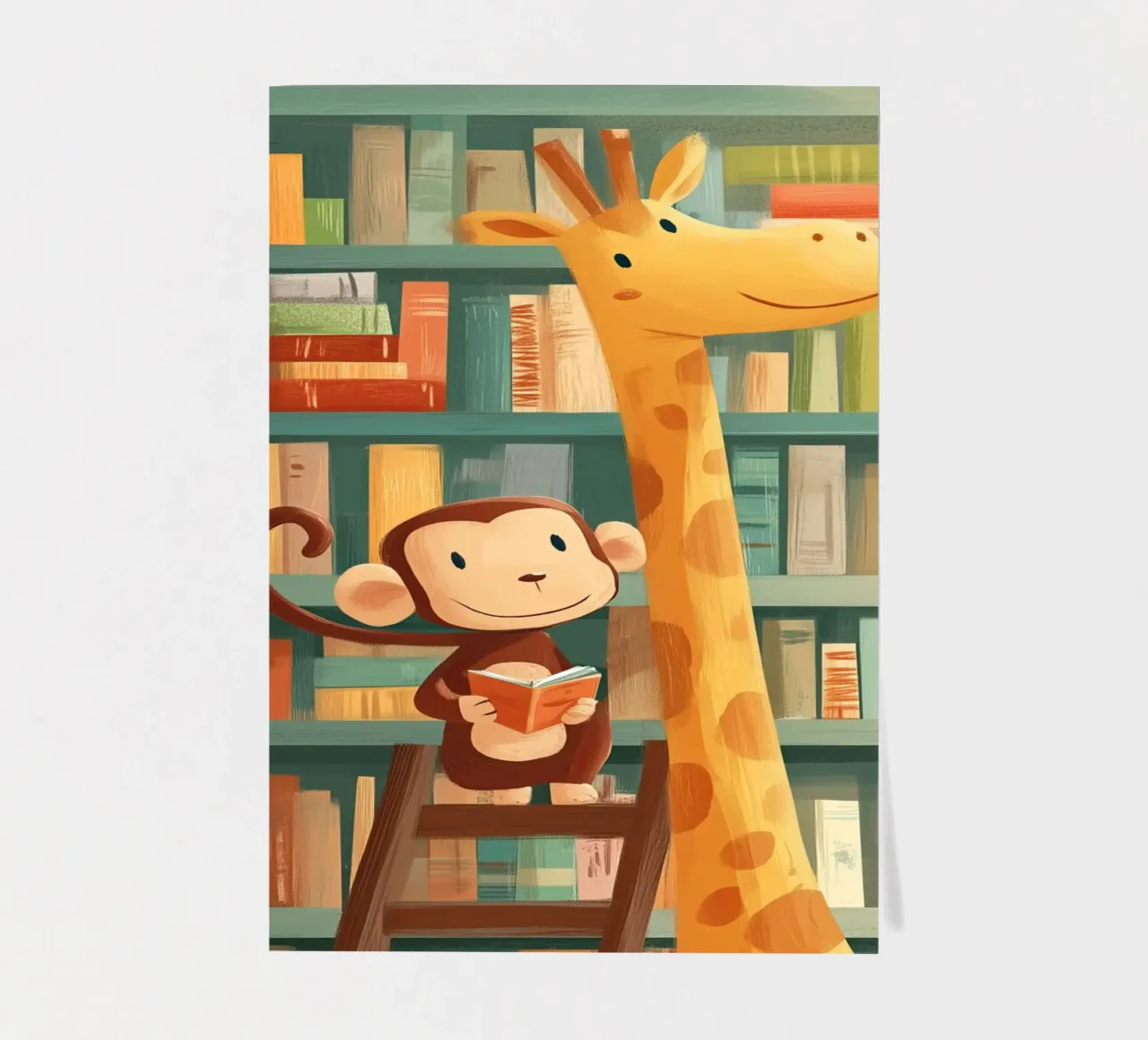 Monkey and Giraffe in the Library foglio adesivo da Kiara