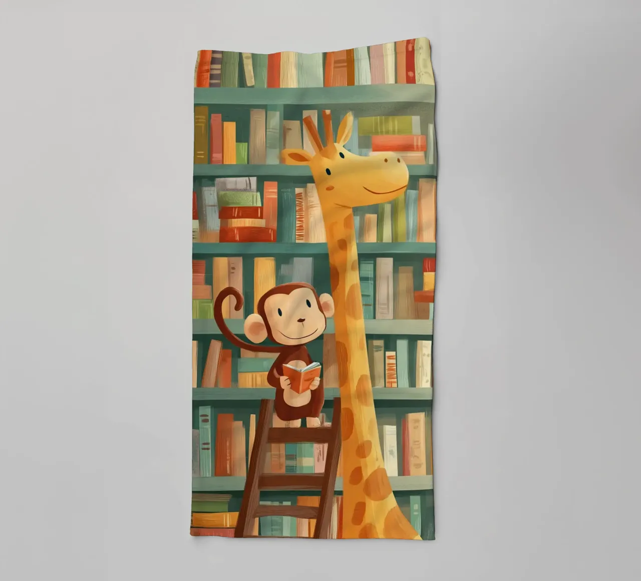 Monkey and Giraffe in the Library asciugamano da bagno da Kiara