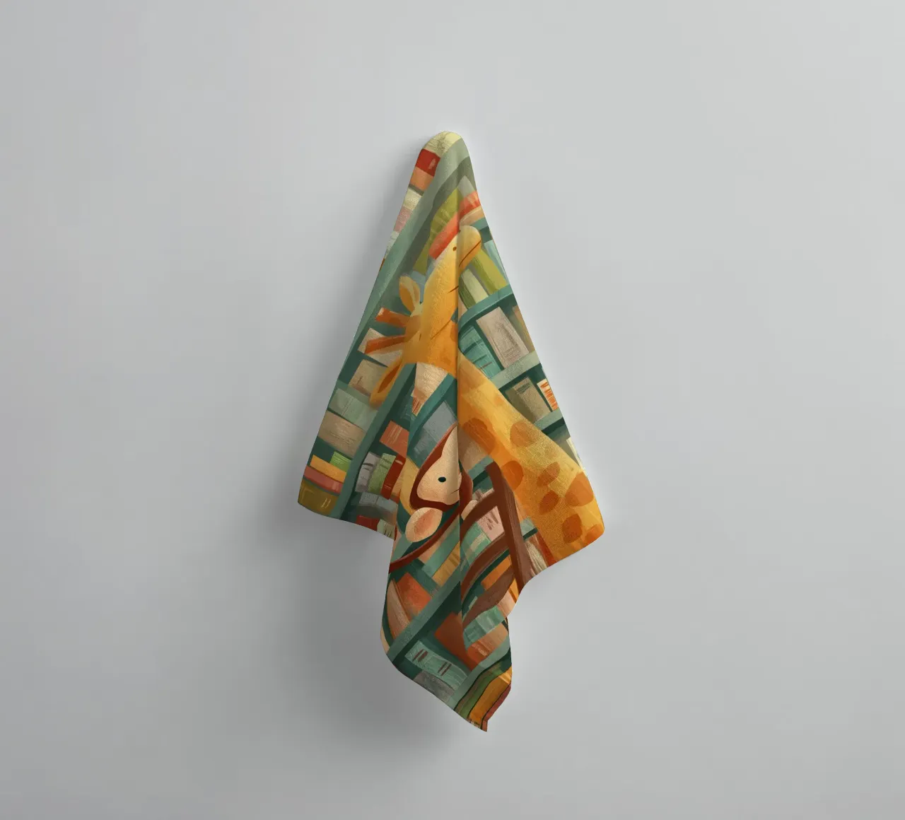 Monkey and Giraffe in the Library asciugamano da bagno da Kiara