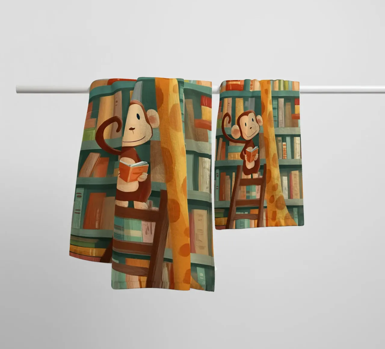 Monkey and Giraffe in the Library asciugamano da bagno da Kiara