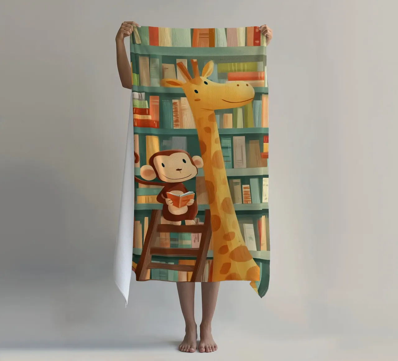 Monkey and Giraffe in the Library telo mare da Kiara