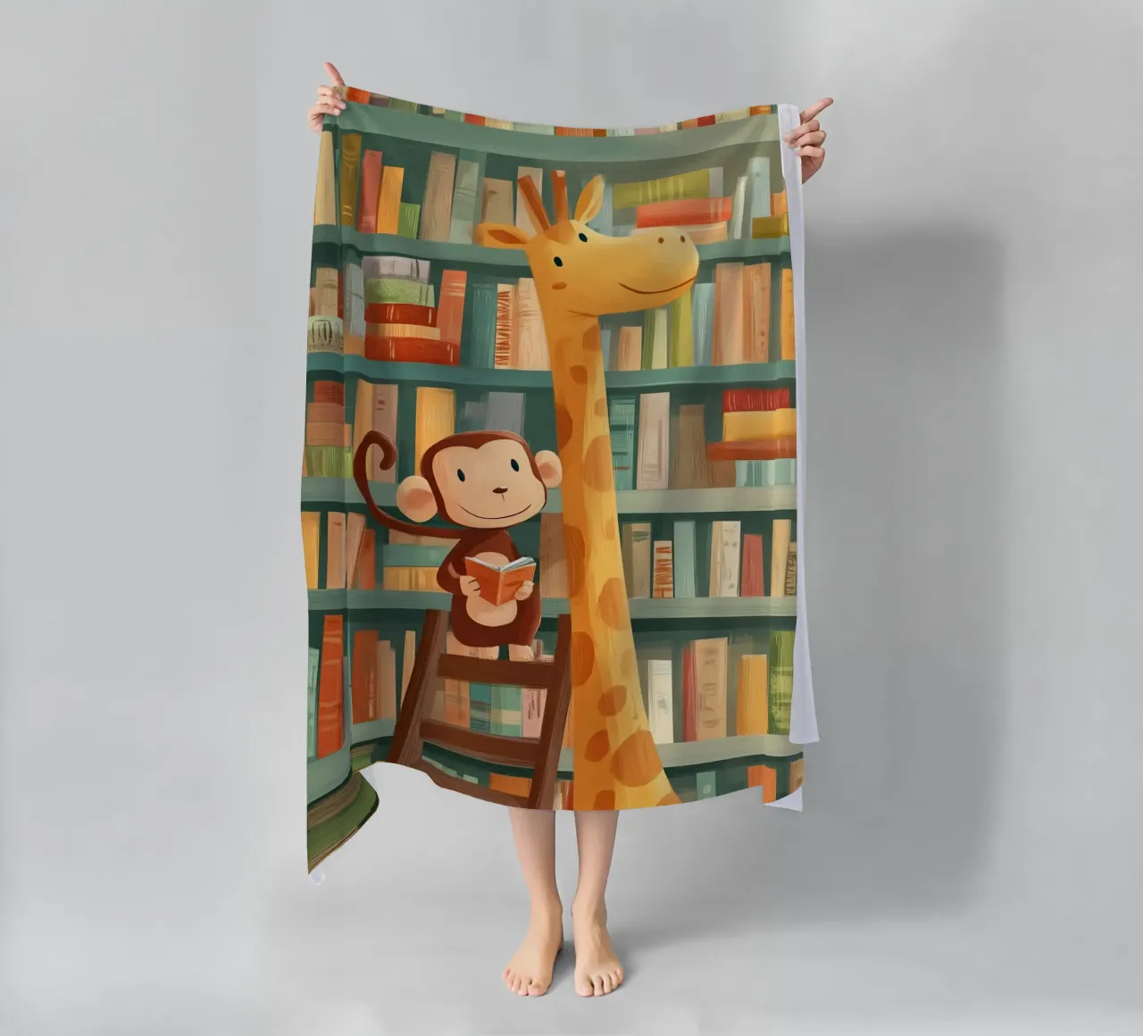 Monkey and Giraffe in the Library telo mare da Kiara