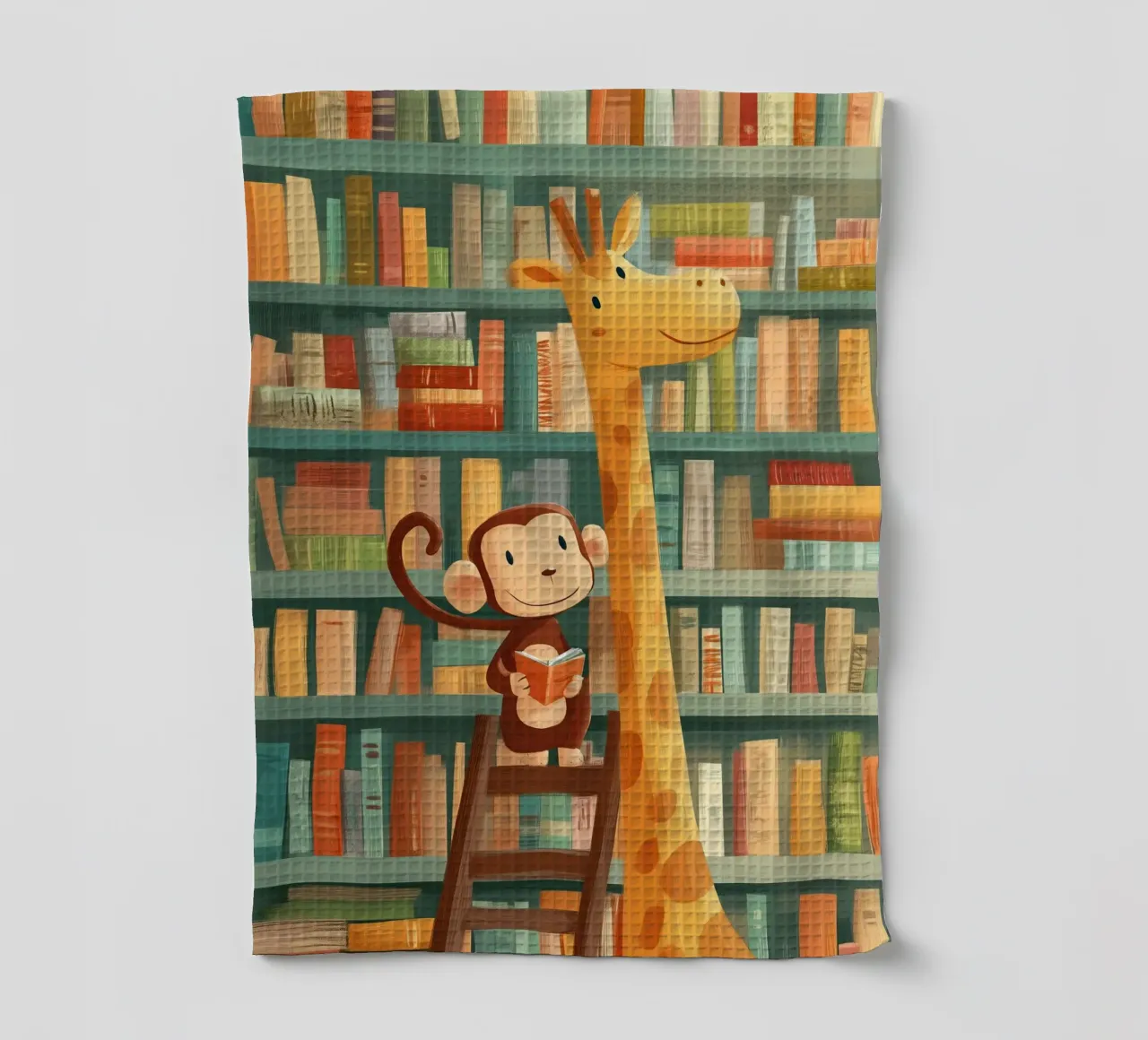 Monkey and Giraffe in the Library canovaccio da cucina da Kiara