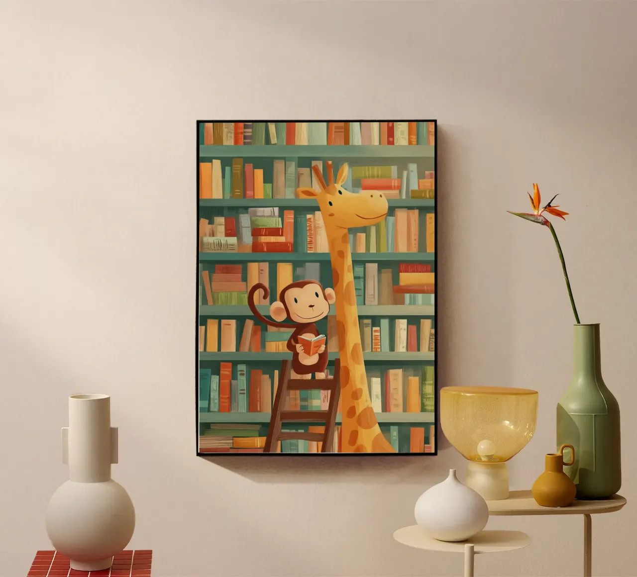 Monkey and Giraffe in the Library plexiglass da Kiara