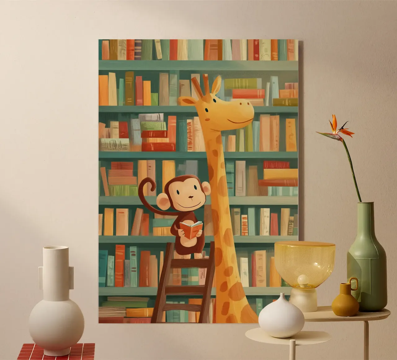 Monkey and Giraffe in the Library plexiglass da Kiara