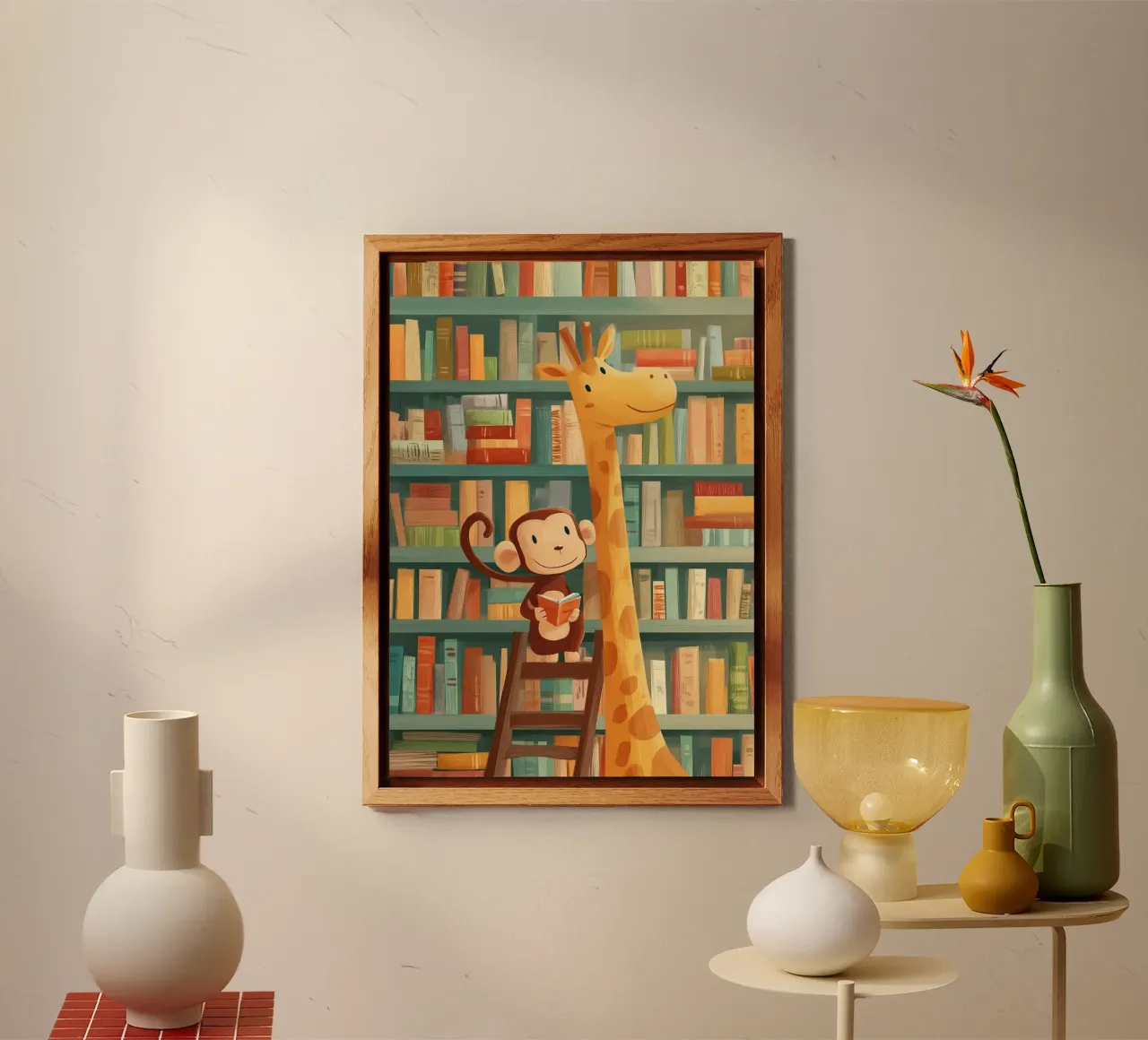 Monkey and Giraffe in the Library alluminio dibond da Kiara