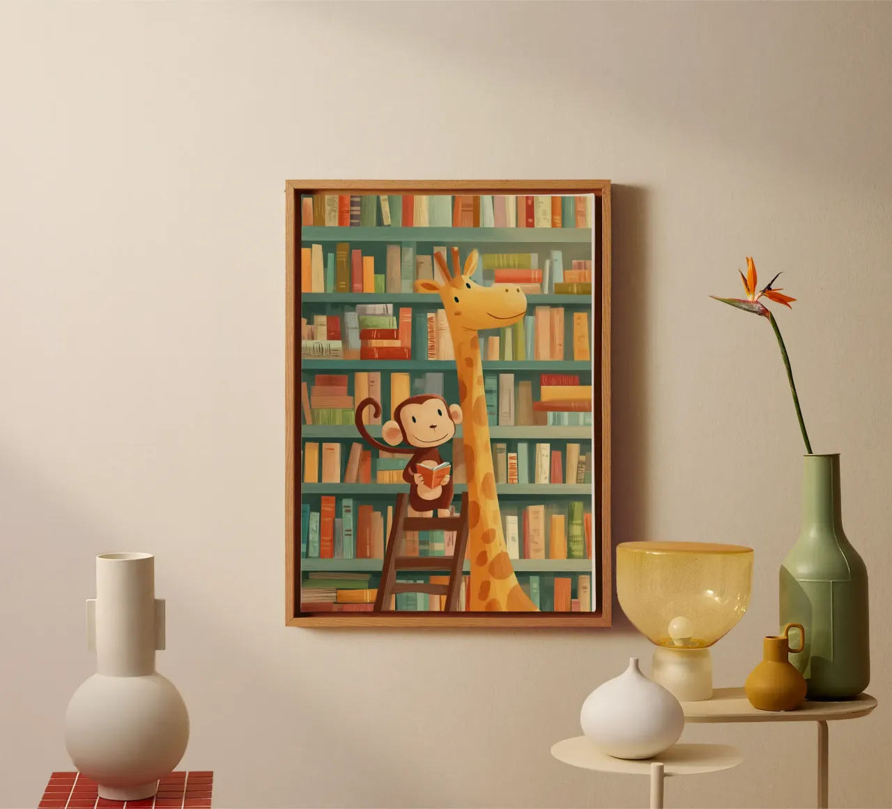 Monkey and Giraffe in the Library tela da Kiara