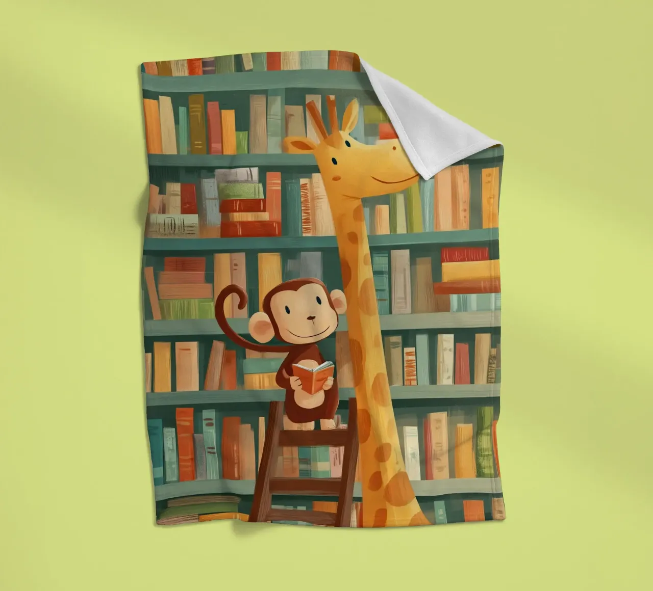 Monkey and Giraffe in the Library coperta in pile da Kiara