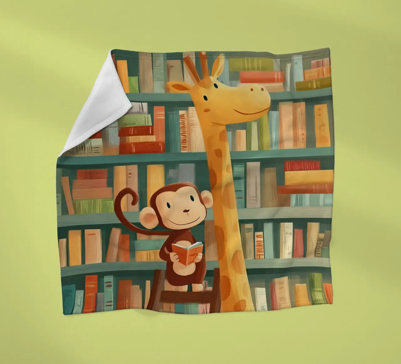 Monkey and Giraffe in the Library coperta in pile da Kiara
