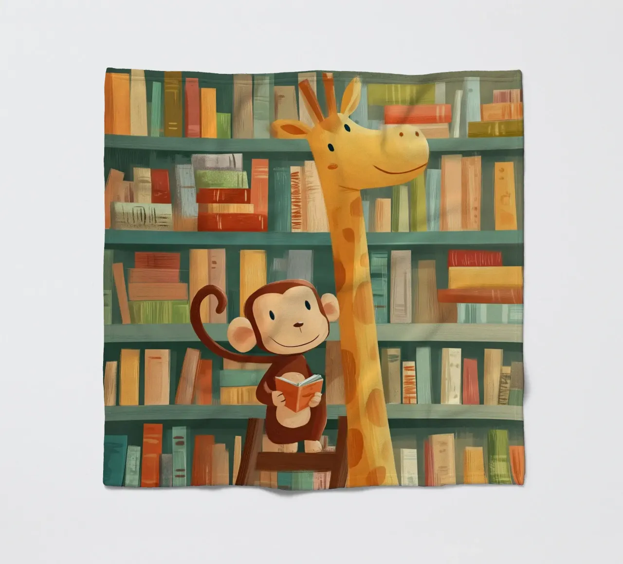 Monkey and Giraffe in the Library coperta in pile da Kiara