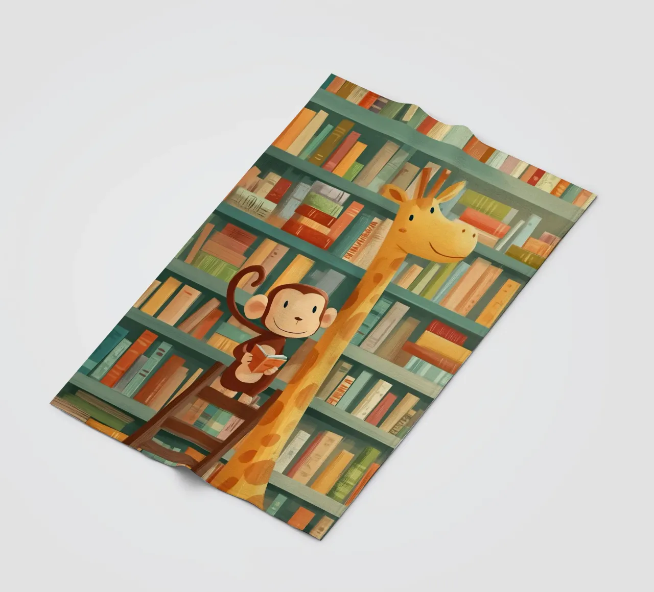 Monkey and Giraffe in the Library coperta in pile da Kiara