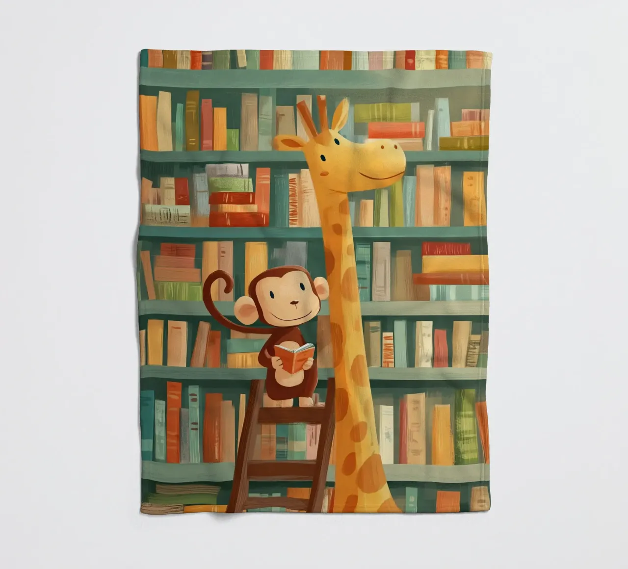 Monkey and Giraffe in the Library coperta in pile da Kiara