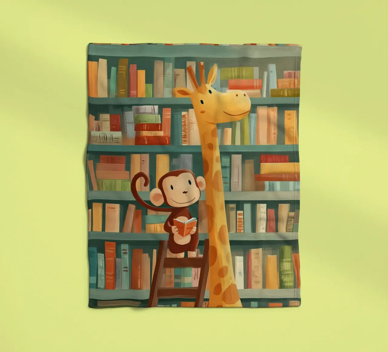 Monkey and Giraffe in the Library coperta in pile da Kiara