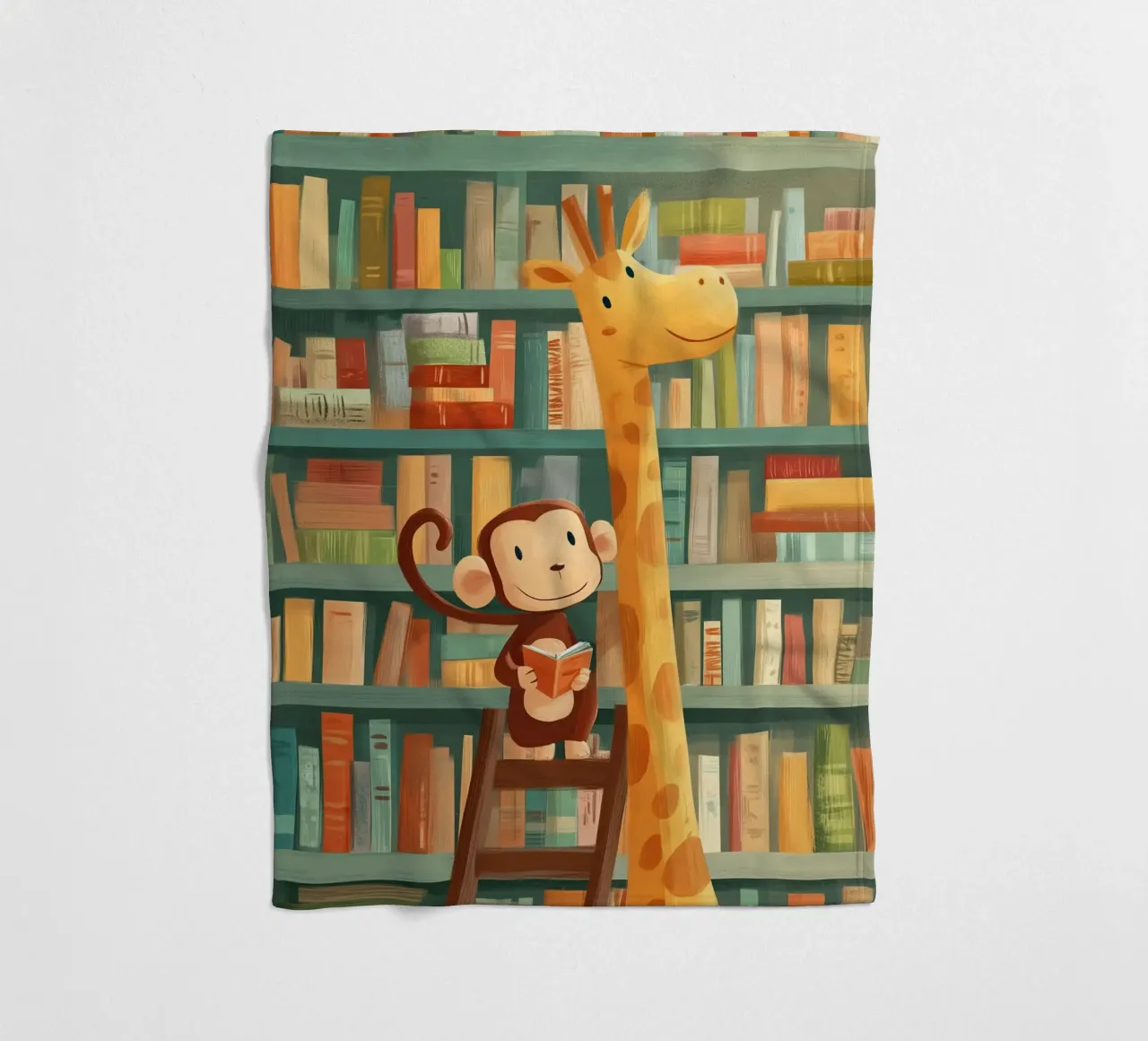 Monkey and Giraffe in the Library coperta in pile da Kiara