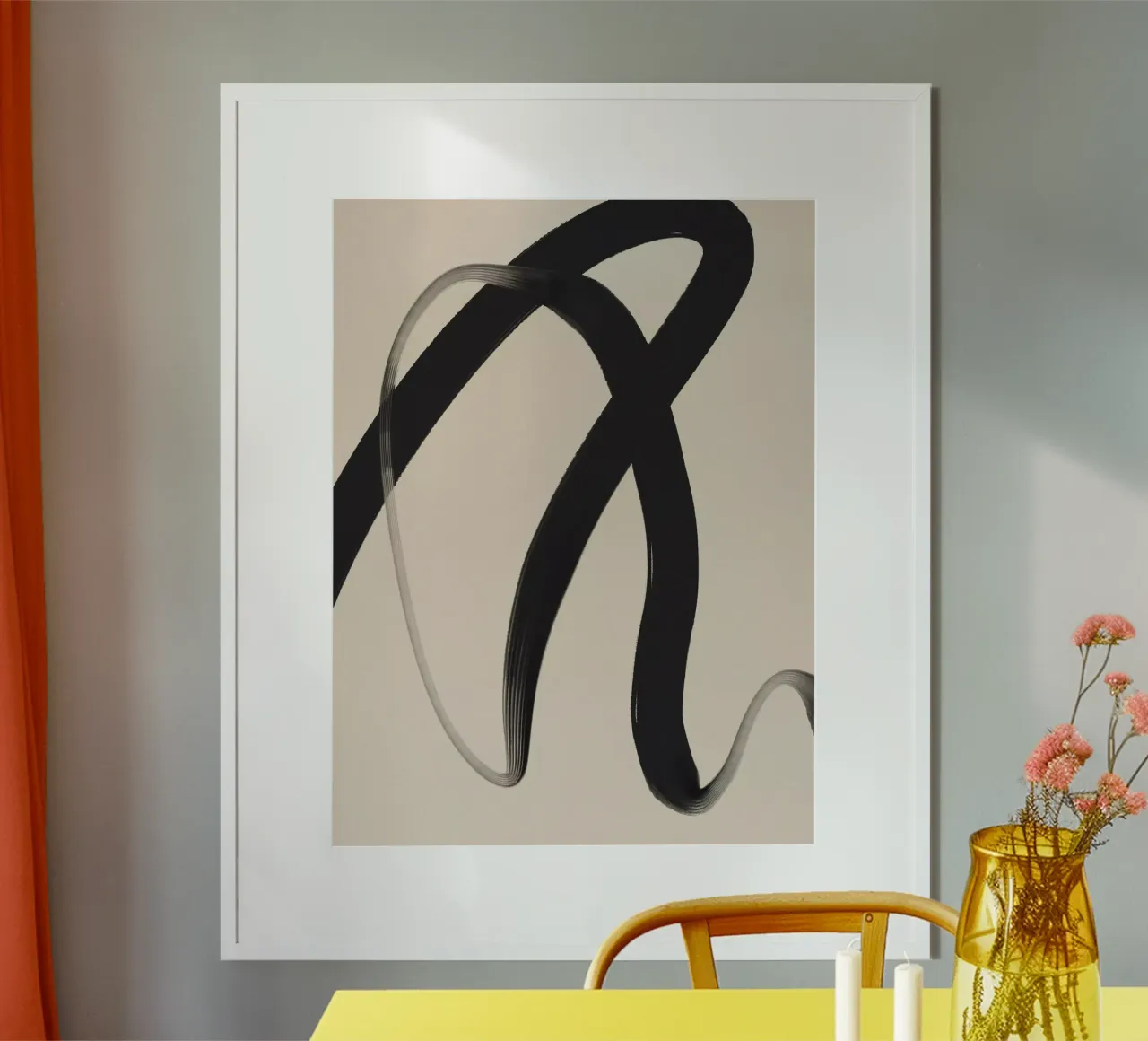 Black Strokes No 25 poster con telaio in legno da treechild
