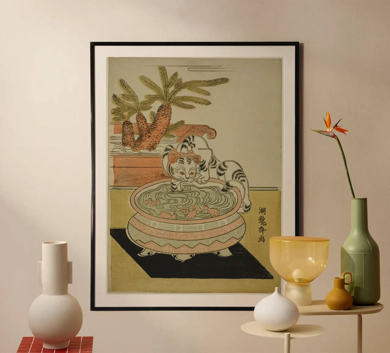Cat Pawing at Goldfish carta hahnemühle da vintageshop