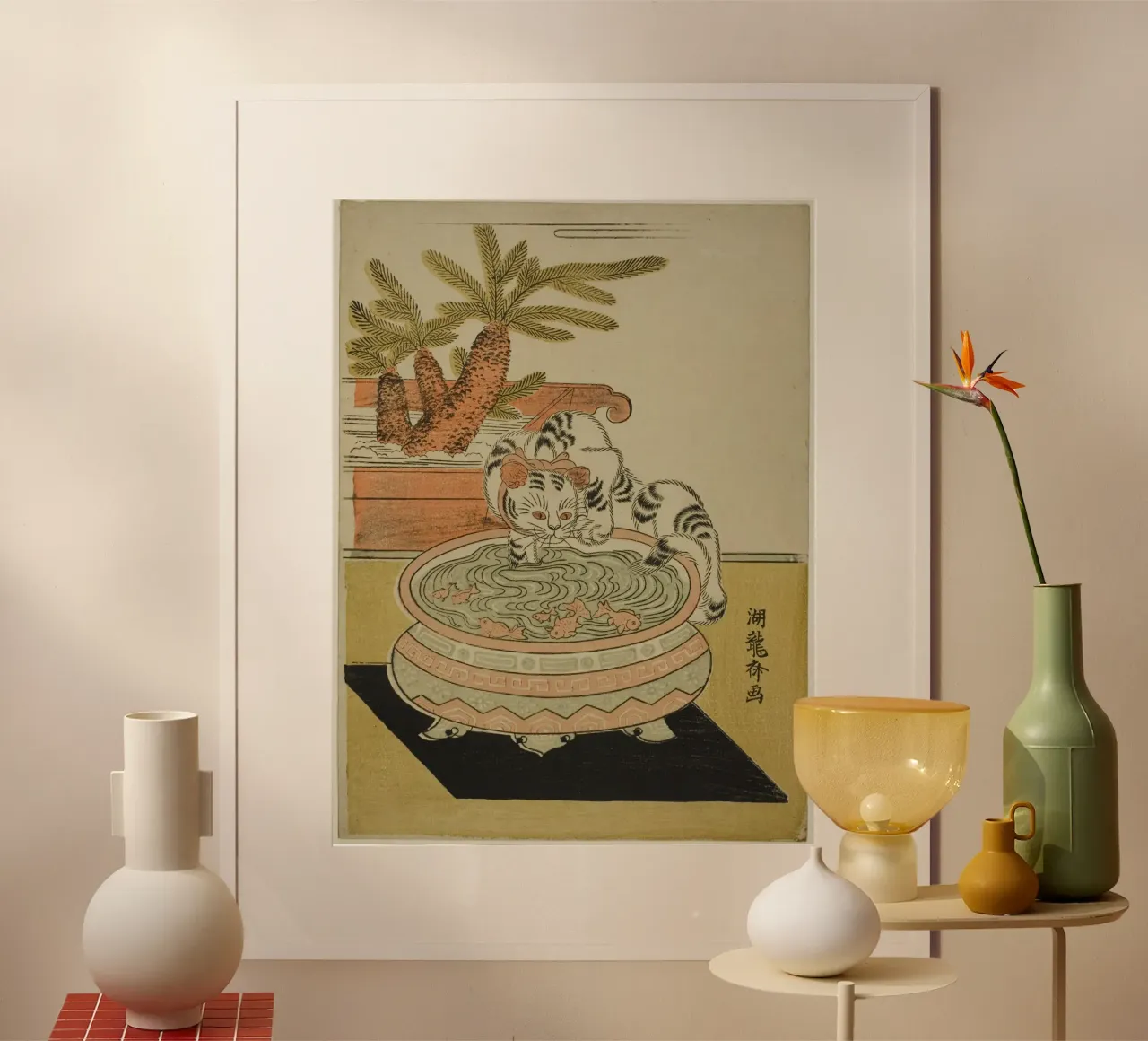Cat Pawing at Goldfish carta hahnemühle da vintageshop