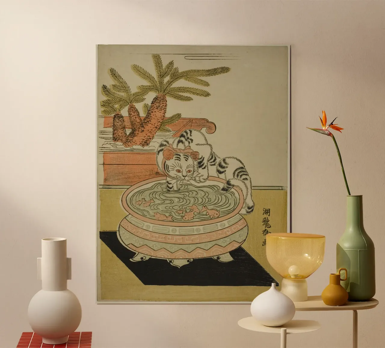 Cat Pawing at Goldfish carta hahnemühle da vintageshop