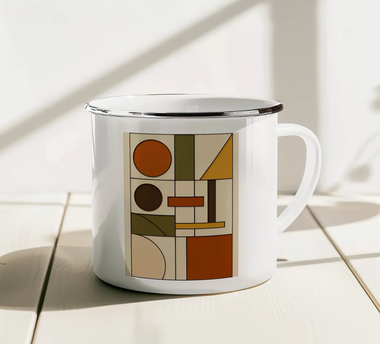 Bauhaus astratto di metà secolo tazza in smalto da ARTOMATIC