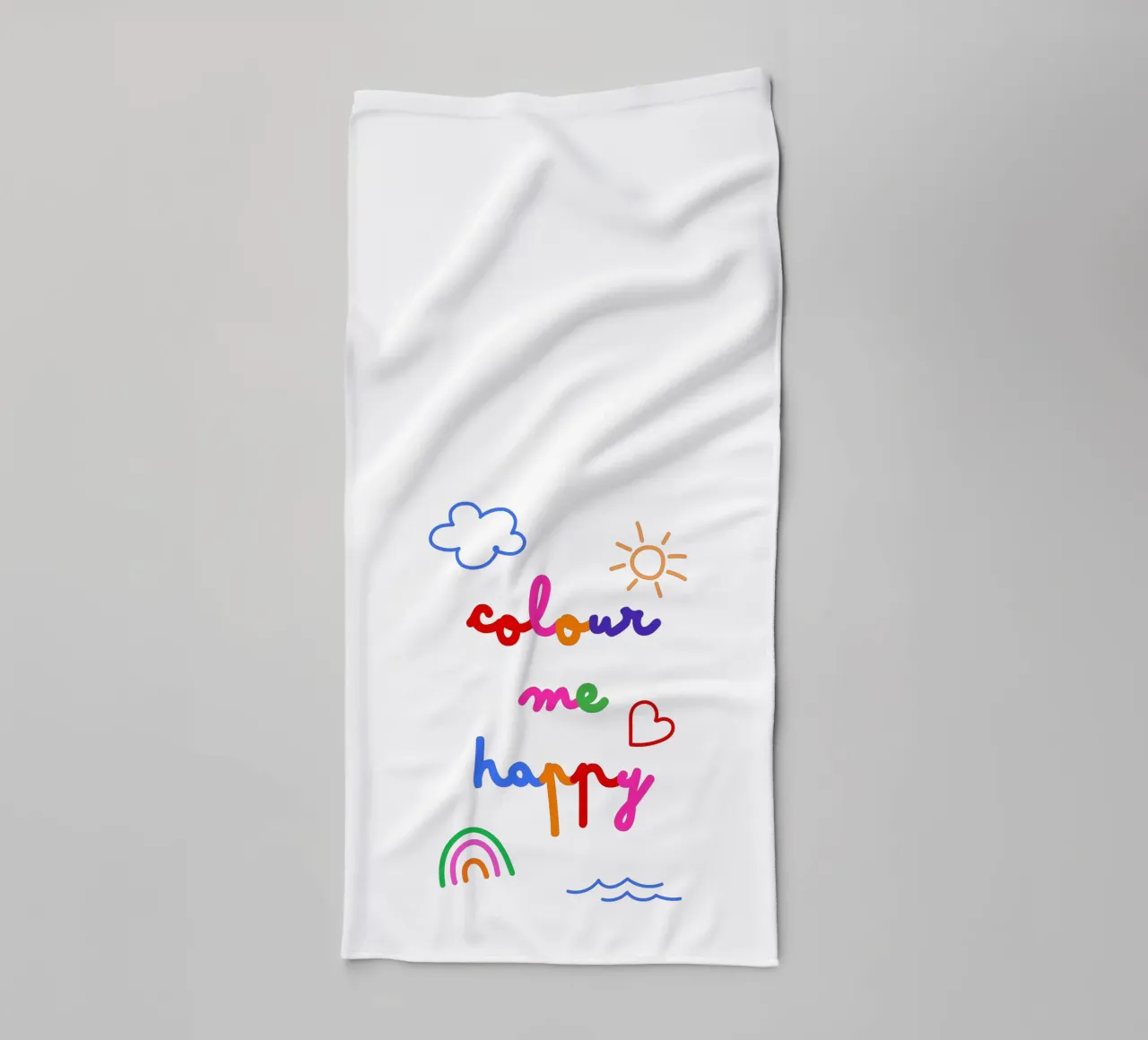Colour Me Happy • Rainbow Script Typography Art for Kids towel by Dominique Vari Words