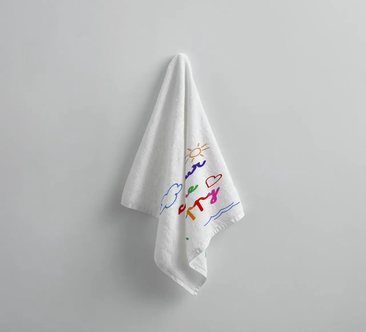 Colour Me Happy • Rainbow Script Typography Art for Kids towel by Dominique Vari Words
