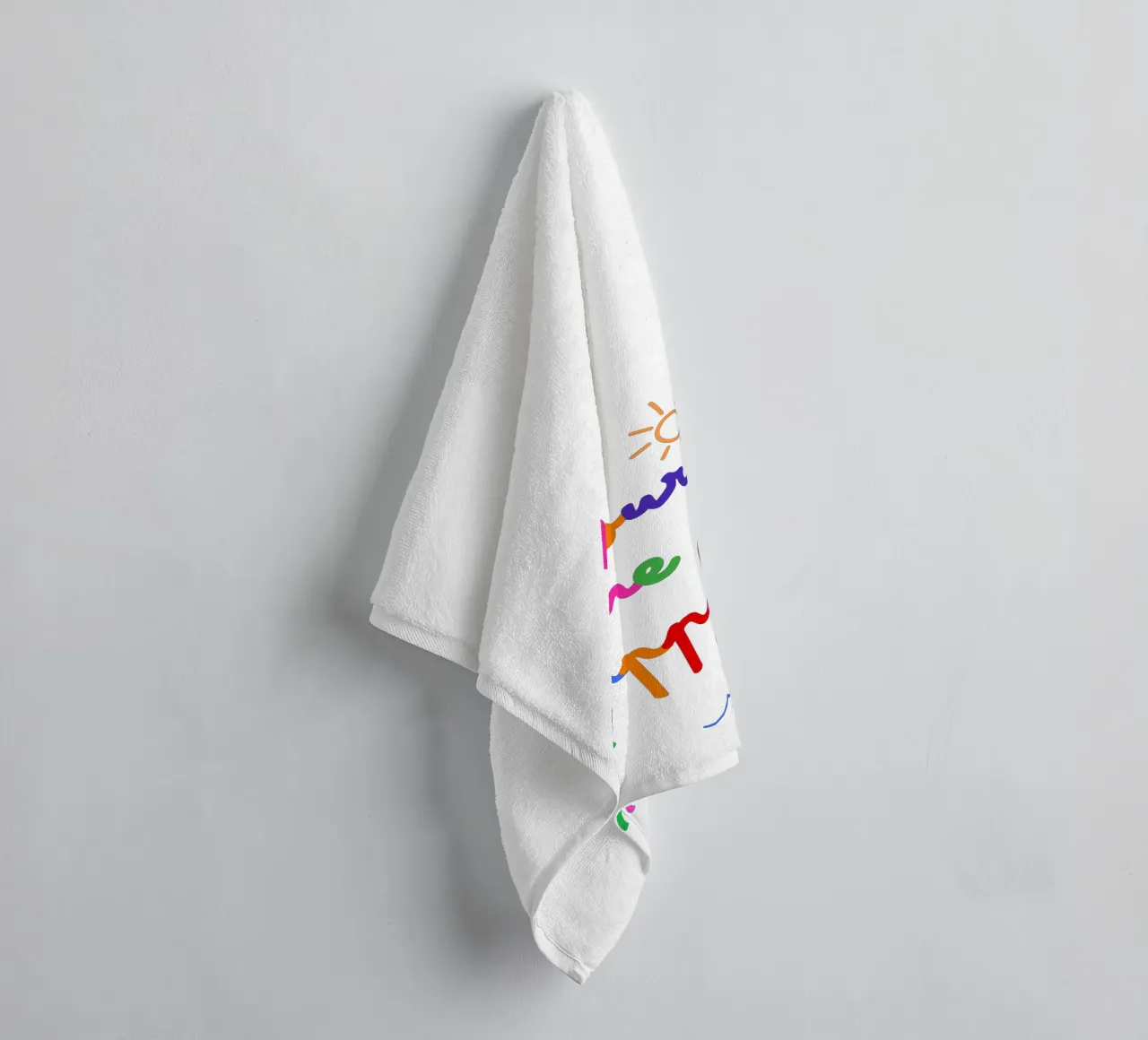 Colour Me Happy • Rainbow Script Typography Art for Kids towel by Dominique Vari Words