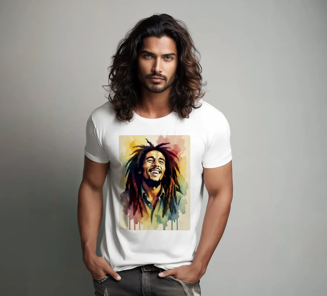 Bob Marley in acquerello t-shirt da 🎁 NOBELART