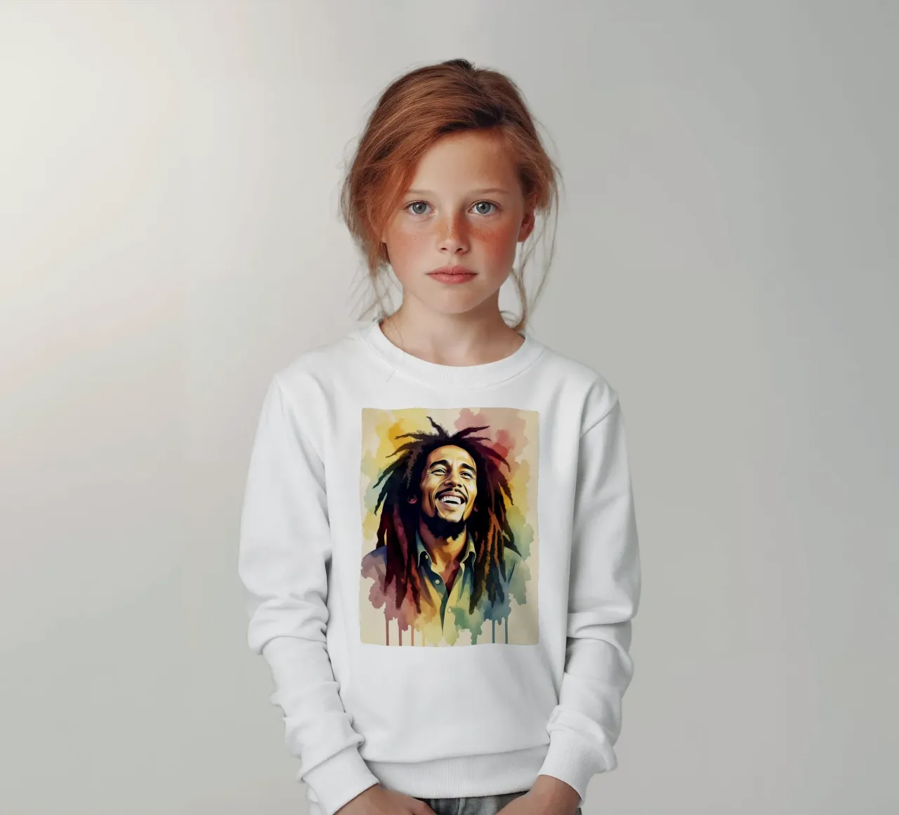 Bob Marley in acquerello felpa bambino da 🎁 NOBELART