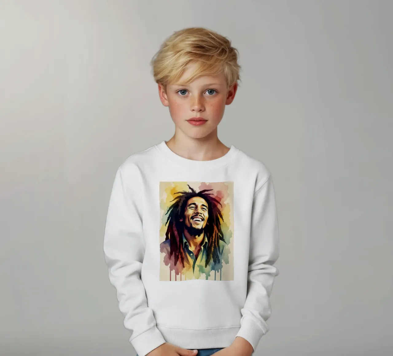 Bob Marley in acquerello felpa bambino da 🎁 NOBELART