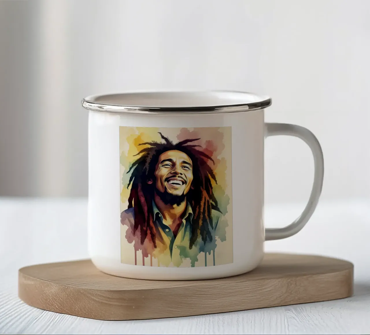 Bob Marley in acquerello tazza in smalto da 🎁 NOBELART