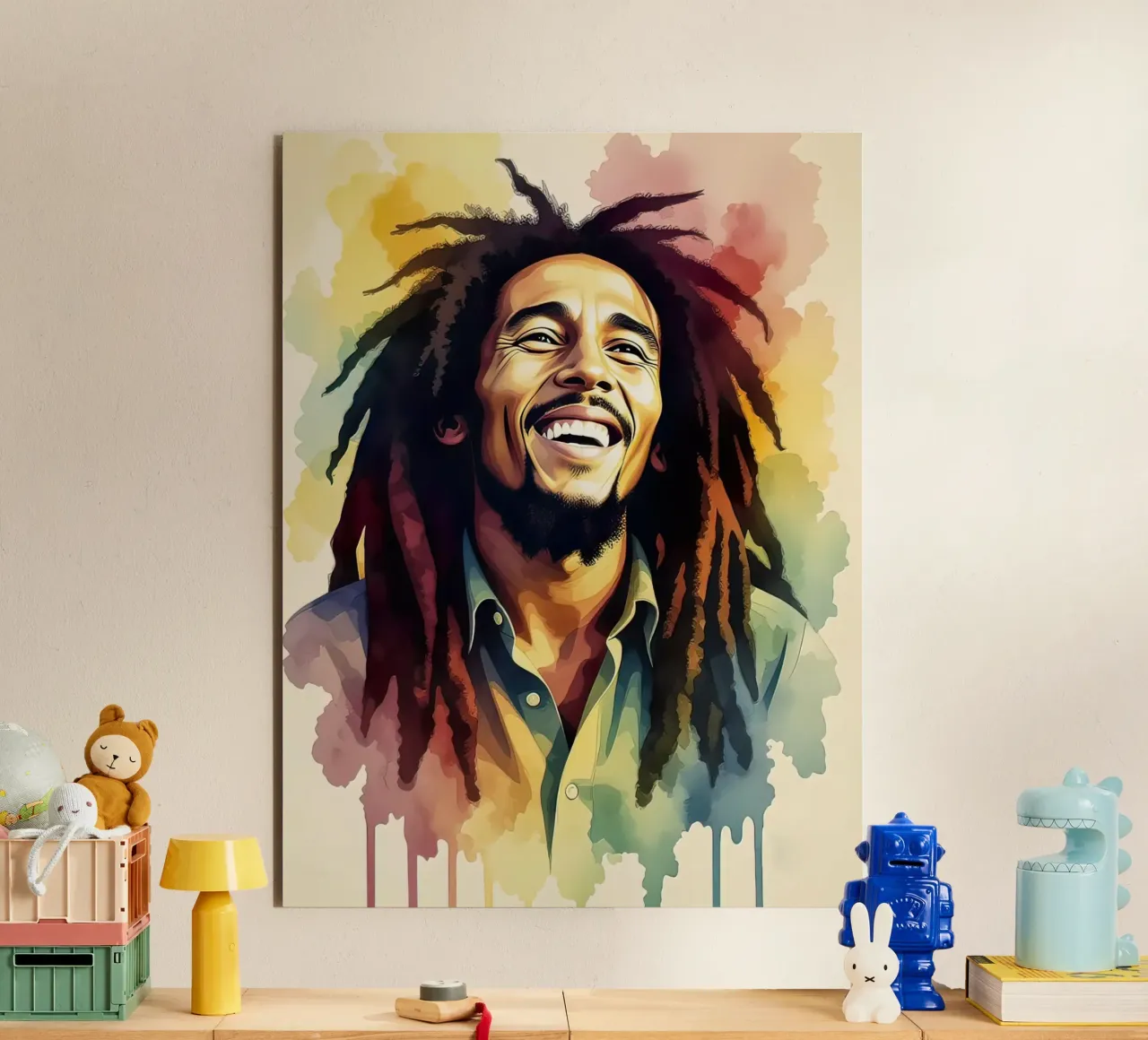 Bob Marley in acquerello alluminio dibond da 🎁 NOBELART