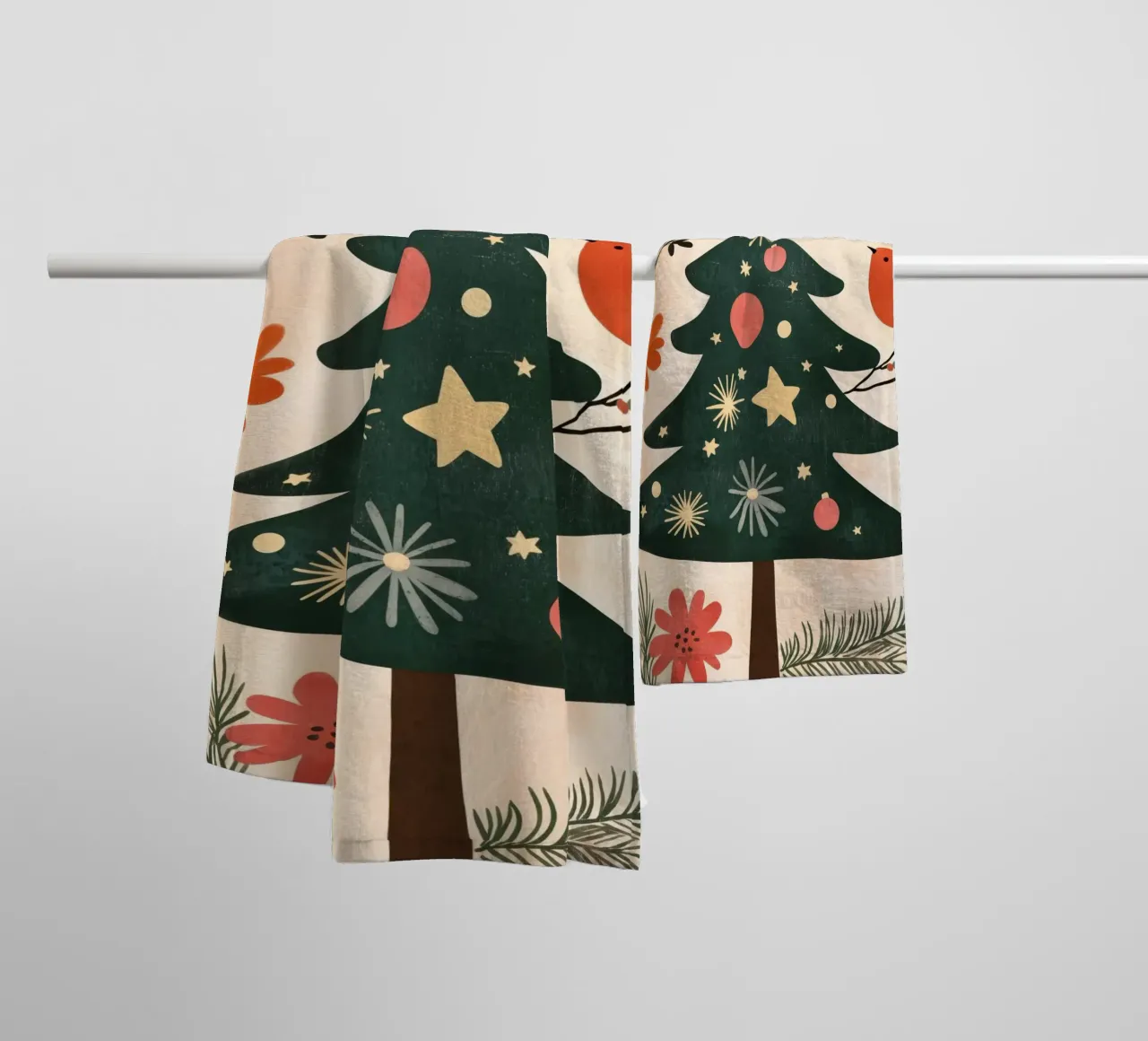 Boho Tree Bird with Moon and Stars Whimsical Christmas Art towel by Gentle Echoes Art