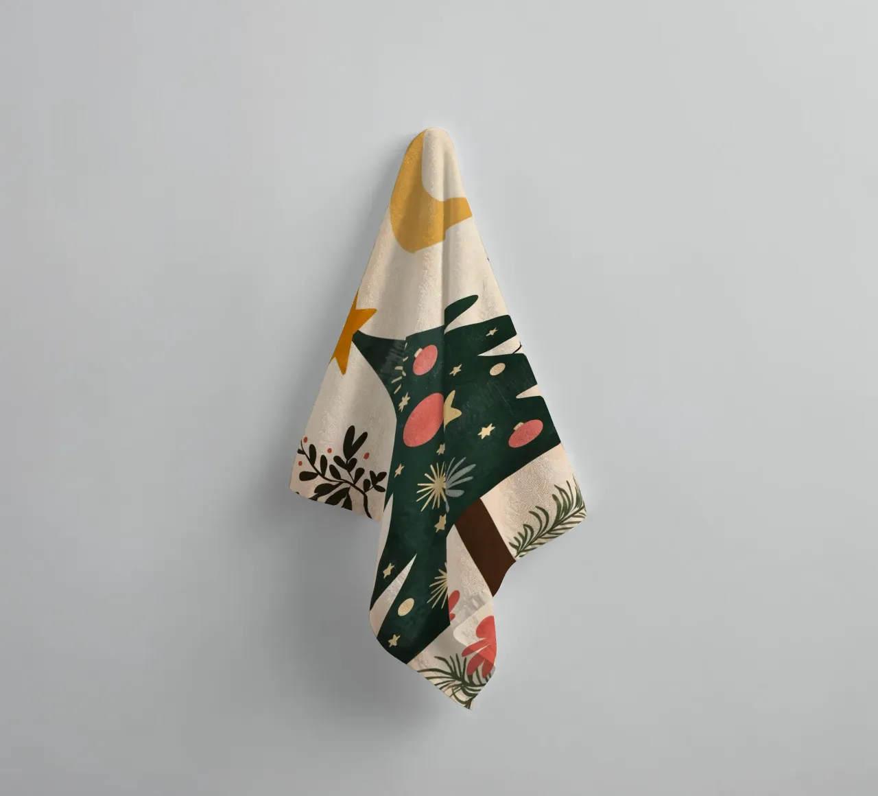 Boho Tree Bird with Moon and Stars Whimsical Christmas Art towel by Gentle Echoes Art