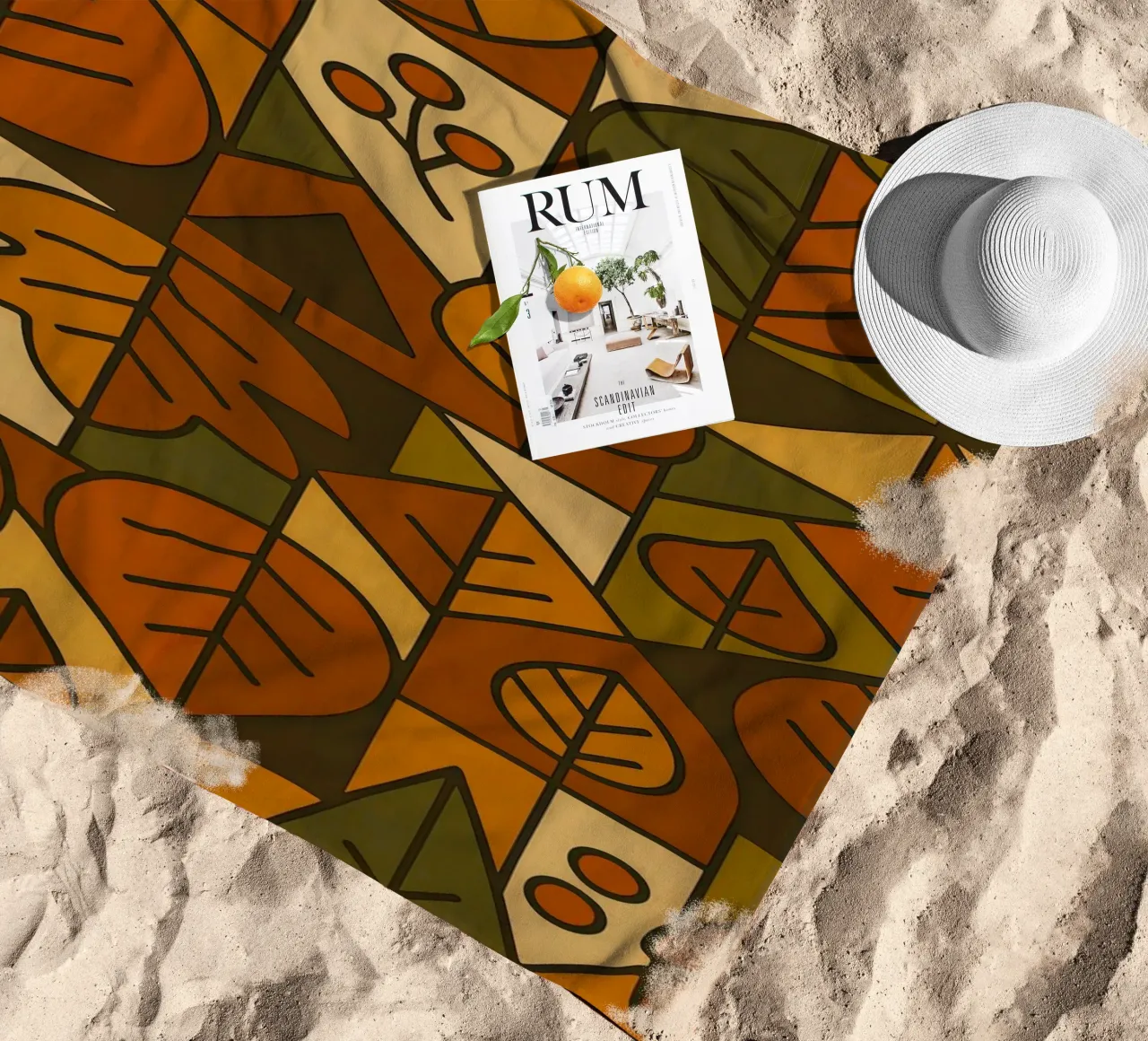 Autumn Motifs With Abstract And Minimalist Geometry beach towel by ARTOMATIC