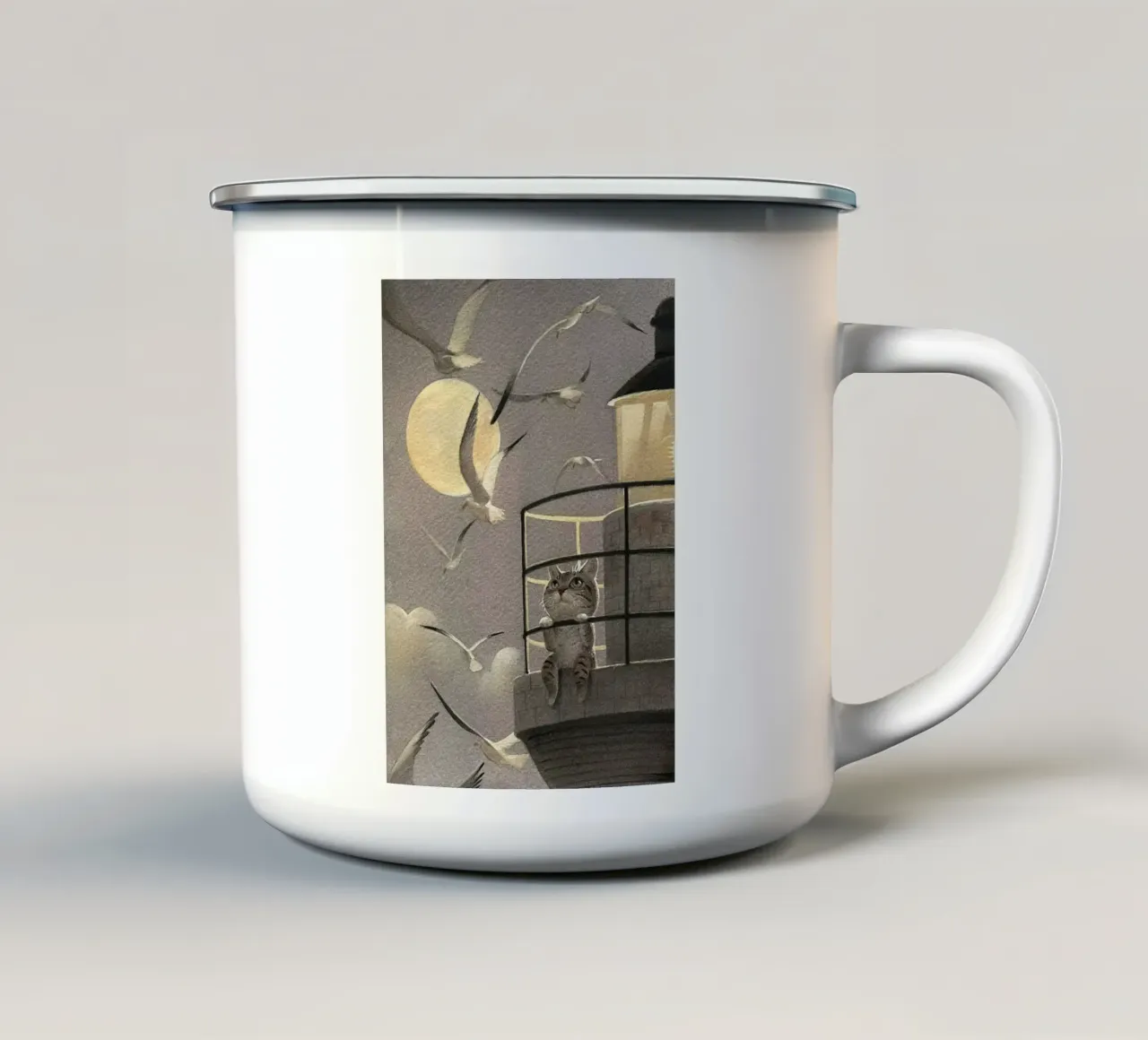 cat in lighthouse tazza in smalto da ryan
