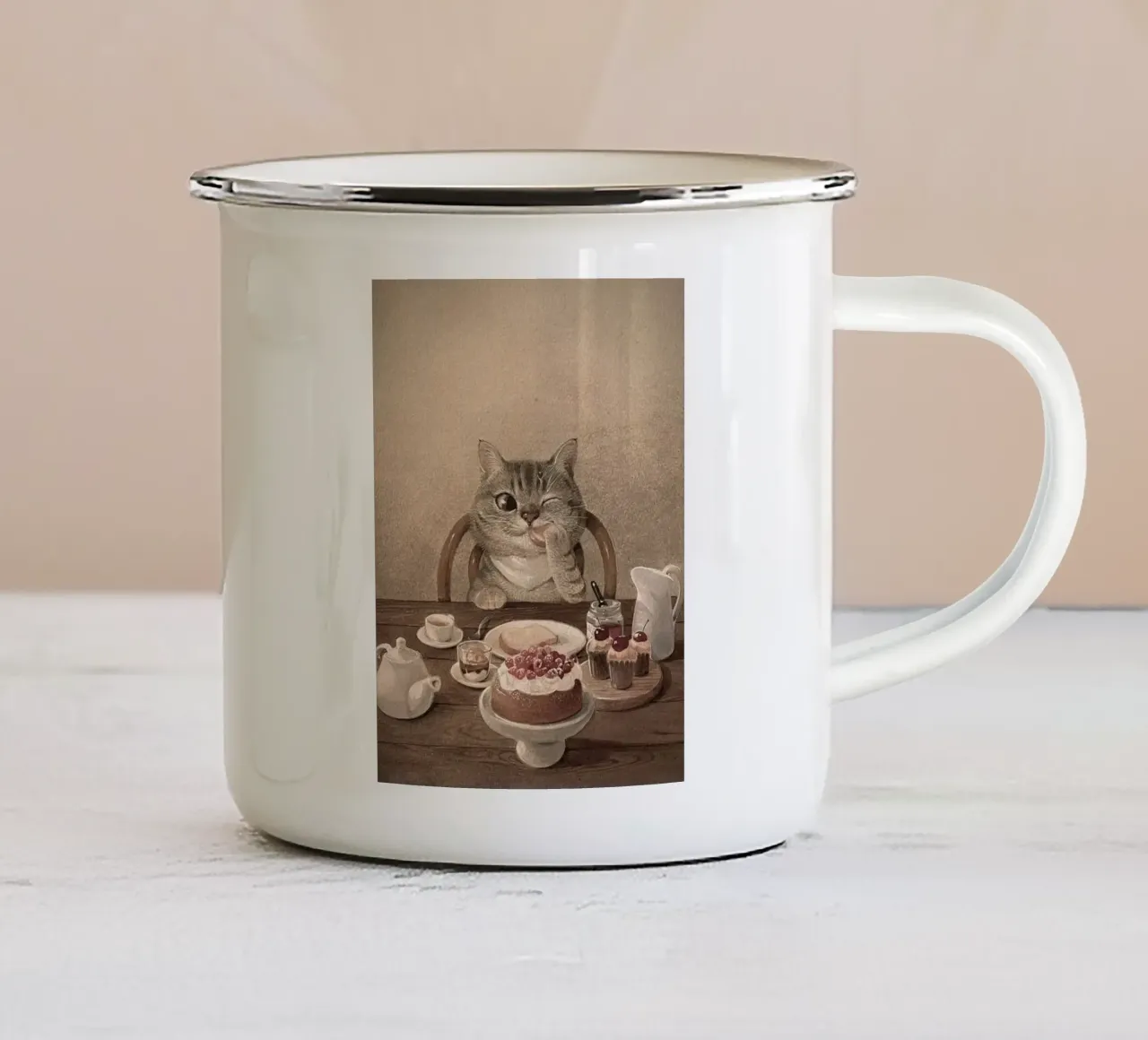 cat eat cake tazza in smalto da ryan
