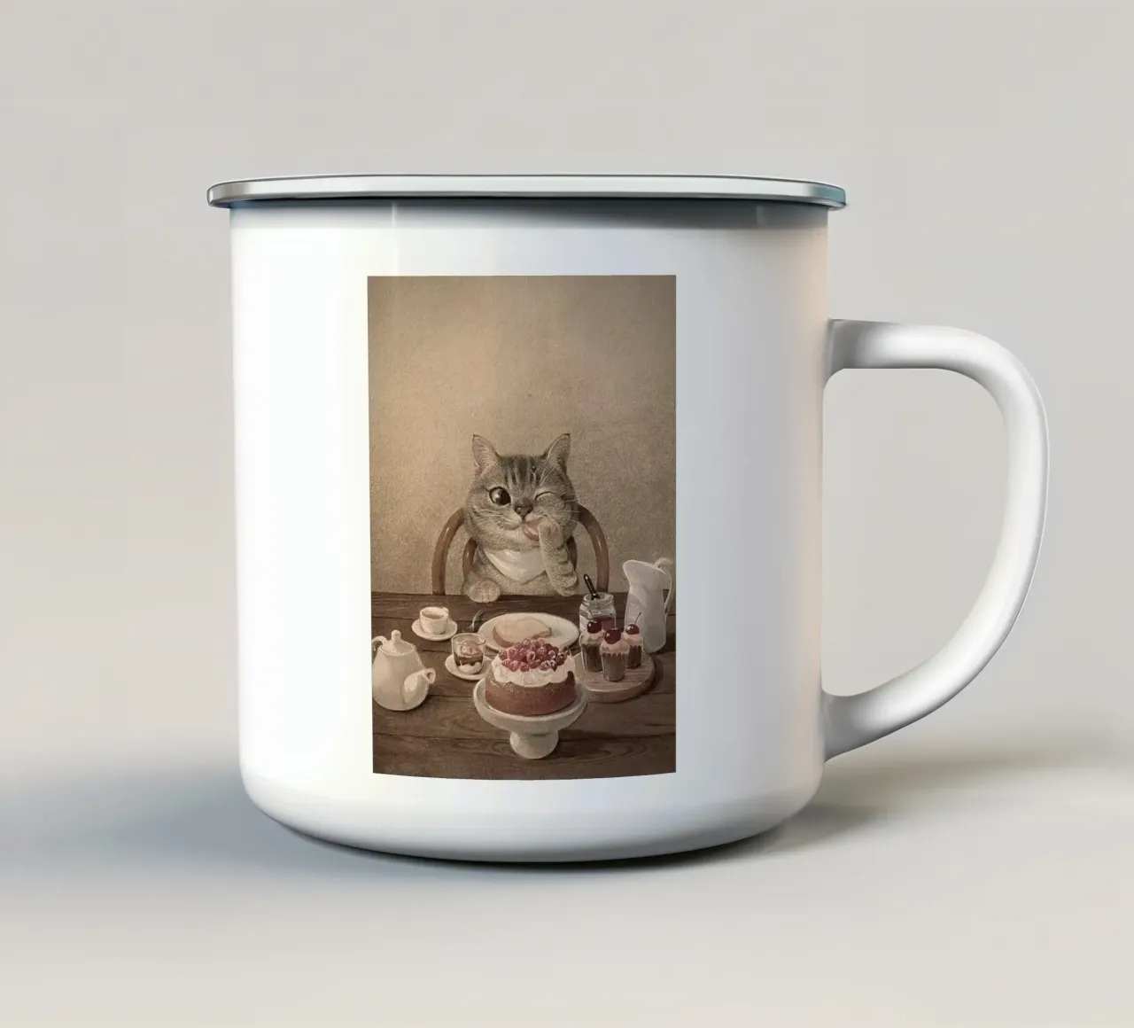 cat eat cake tazza in smalto da ryan