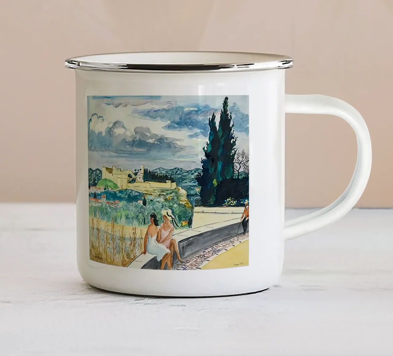 Il Forte Saint Jean visto da Avignone tazza in smalto da Peteriespinoza Studio