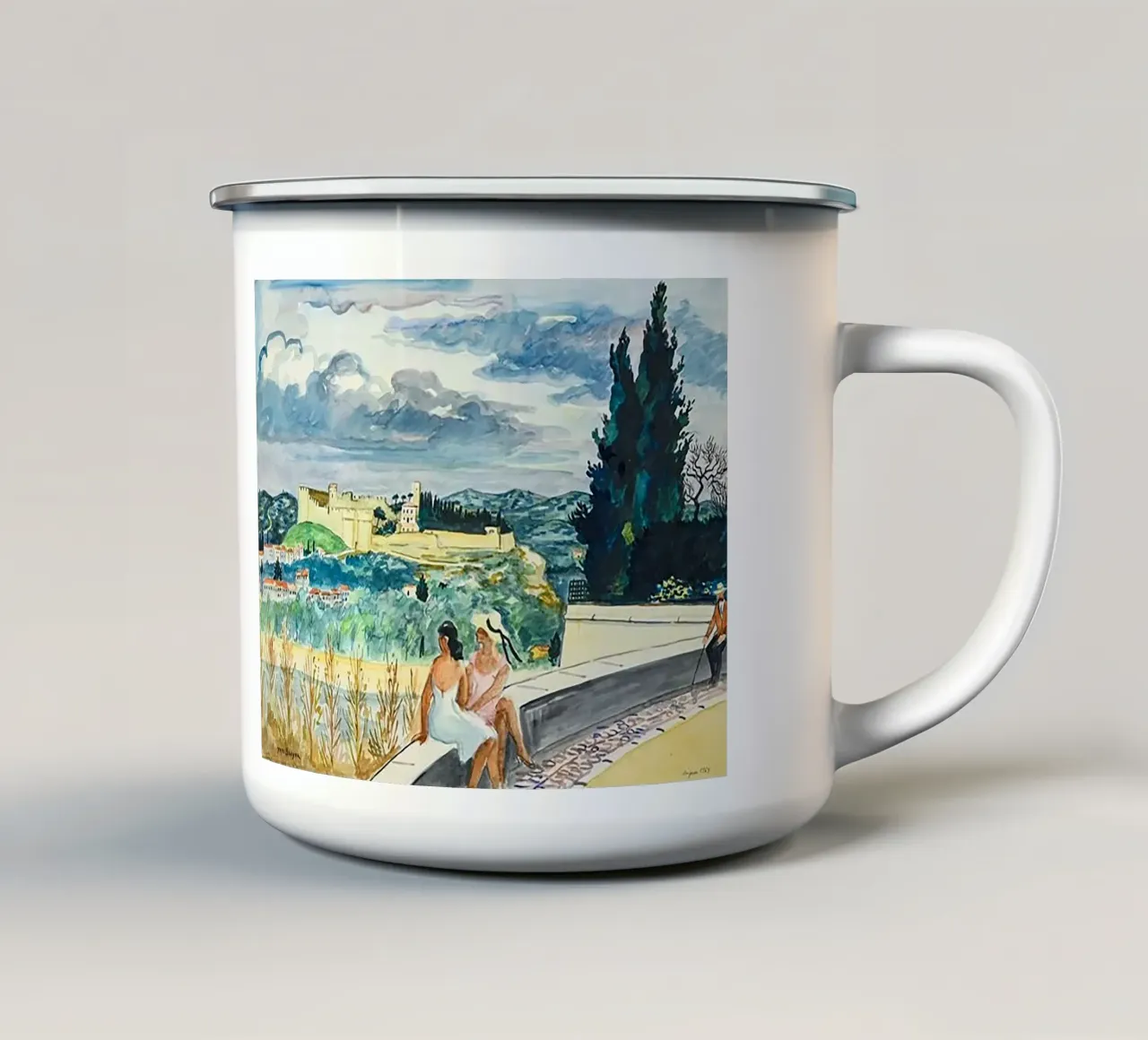 Il Forte Saint Jean visto da Avignone tazza in smalto da Peteriespinoza Studio