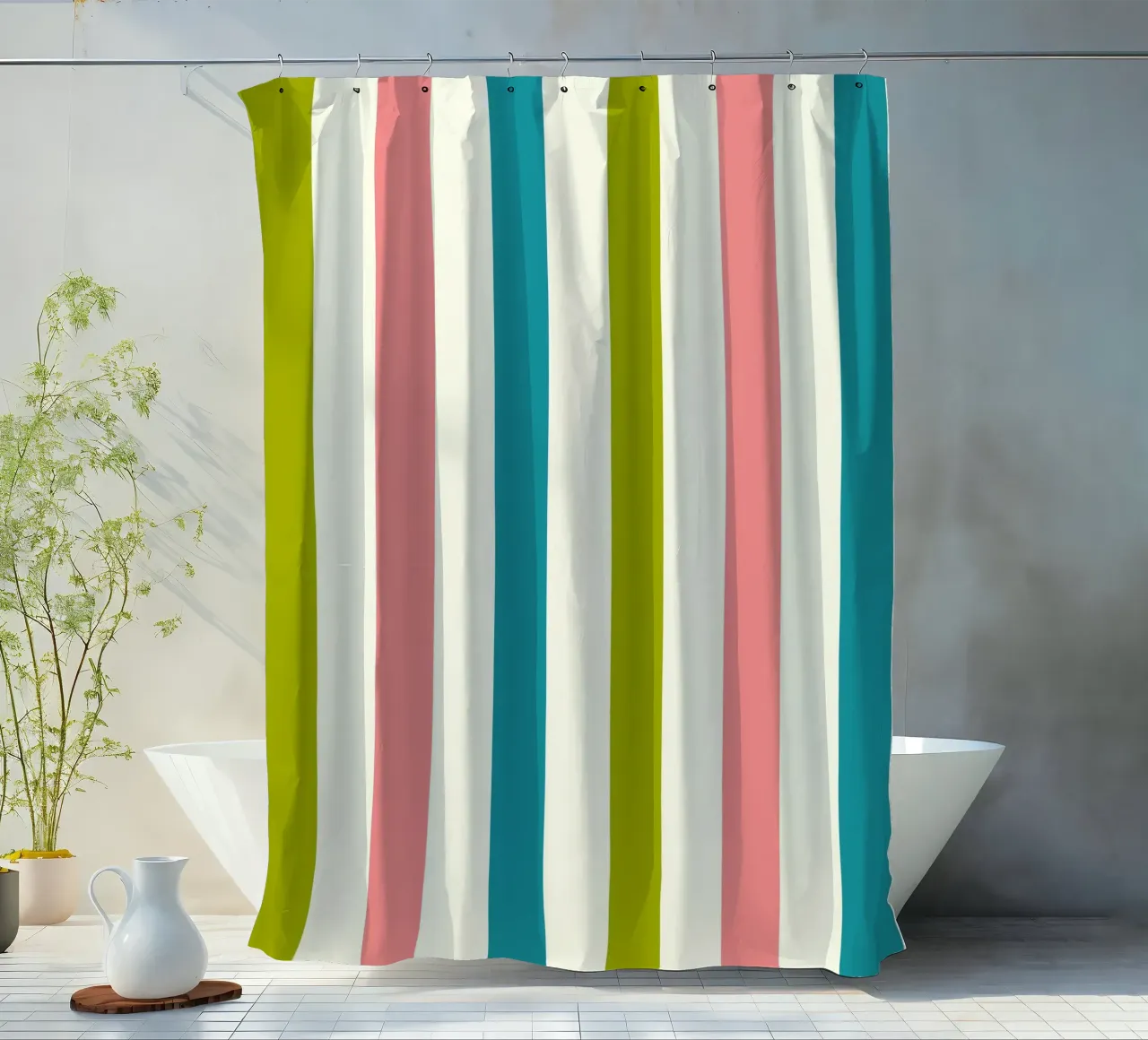 Retro 60s Vibrant Summer Vibes Stripes No1 tenda da doccia da TijanaArtStudio88