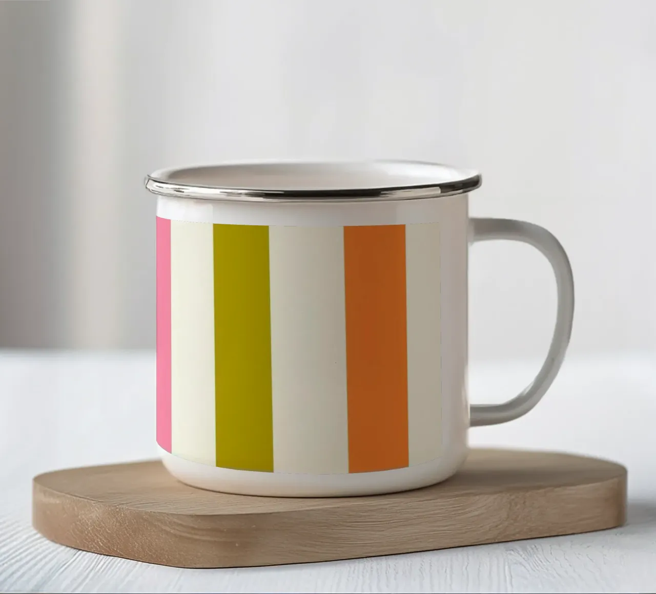 Retro 60s Vibrant Summer Vibes Stripes No3 tazza in smalto da TijanaArtStudio88