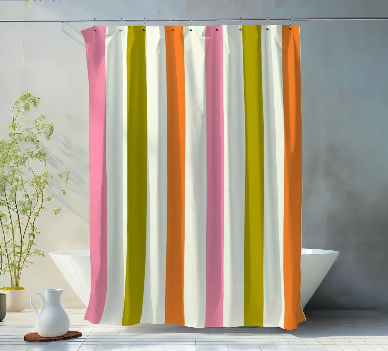 Retro 60s Vibrant Summer Vibes Stripes No3 tenda da doccia da TijanaArtStudio88