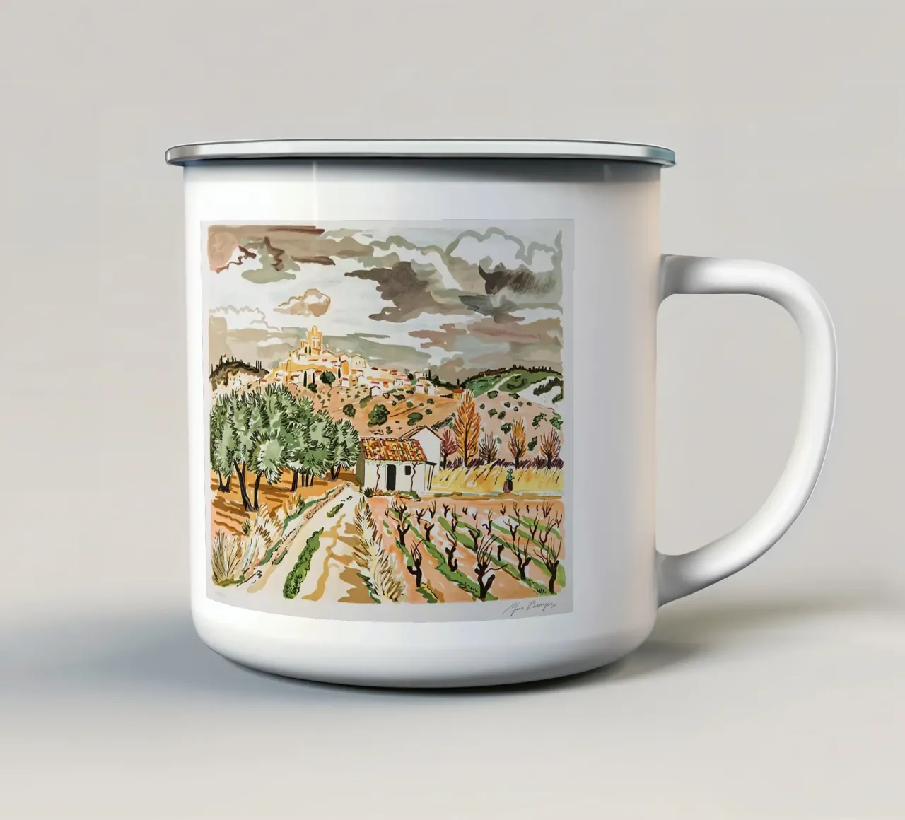 Neve in Provenza tazza in smalto da Peteriespinoza Studio