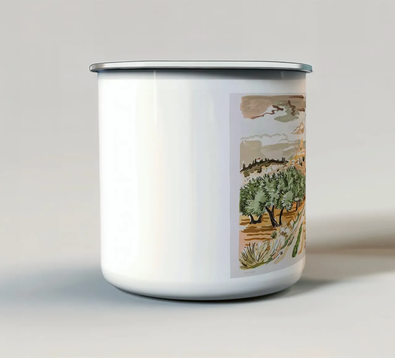 Neve in Provenza tazza in smalto da Peteriespinoza Studio