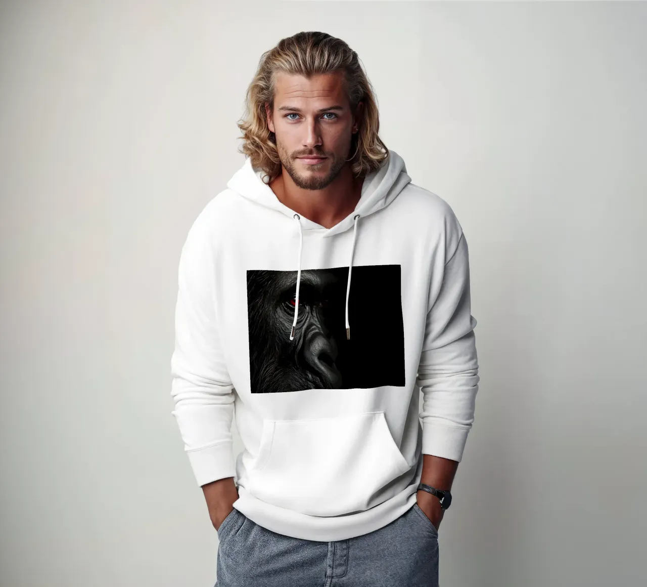 Ritratto di gorilla con occhi rossi felpa con cappuccio da DesignDoodle