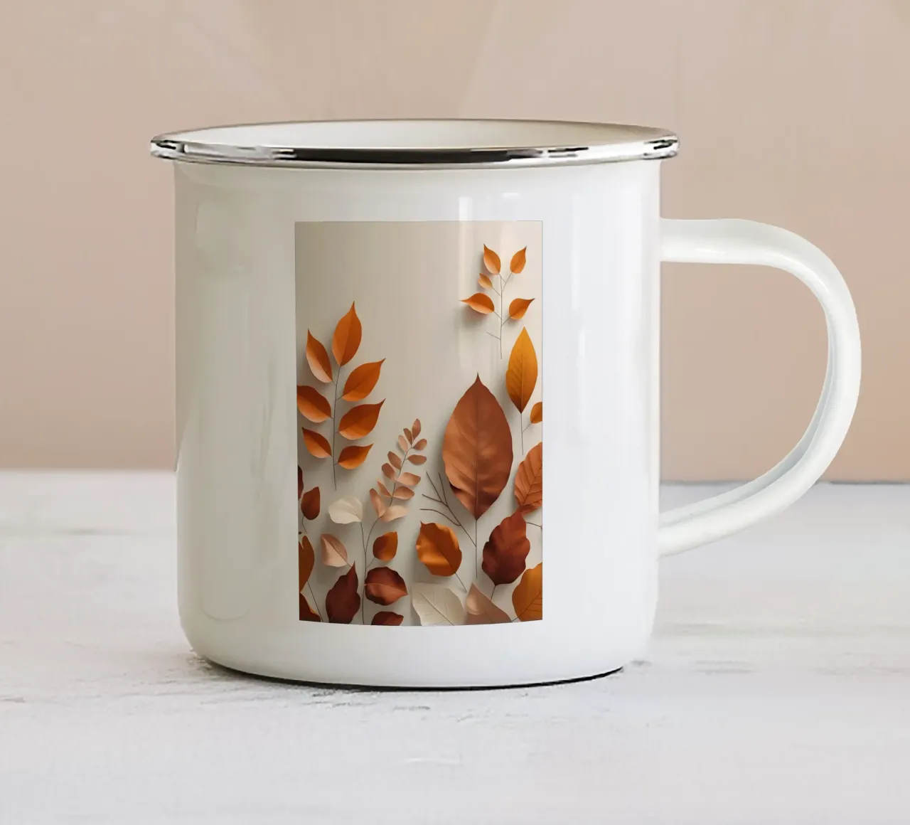 Abstract herfstblad arrangement emaille mok van Botanical Gallery
