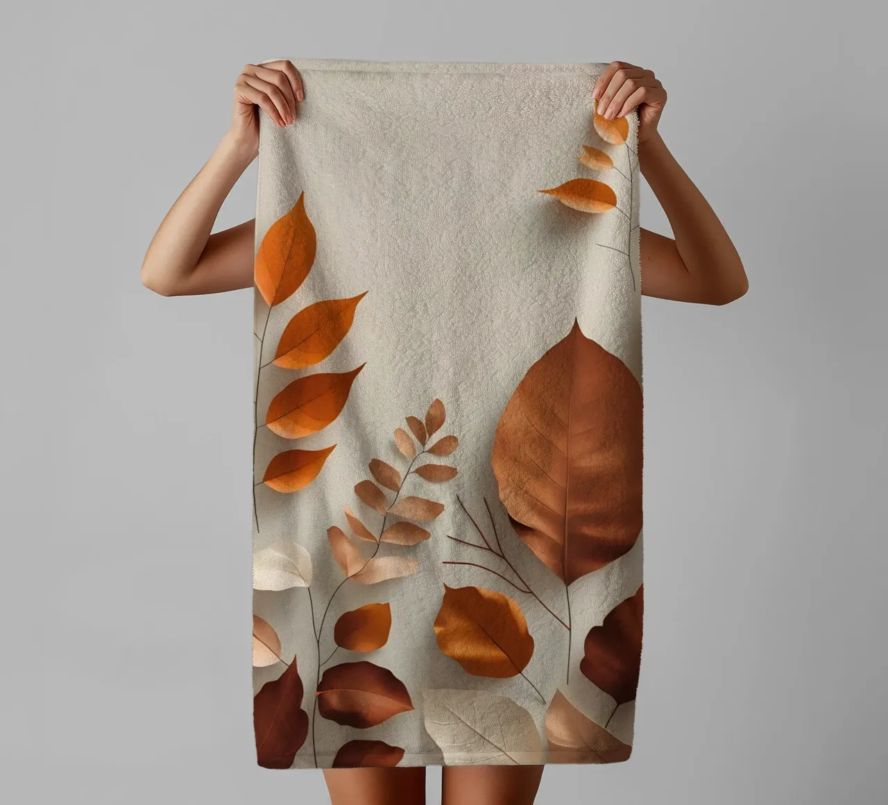 Abstract autumn leaf arrangement towel by Botanical Gallery